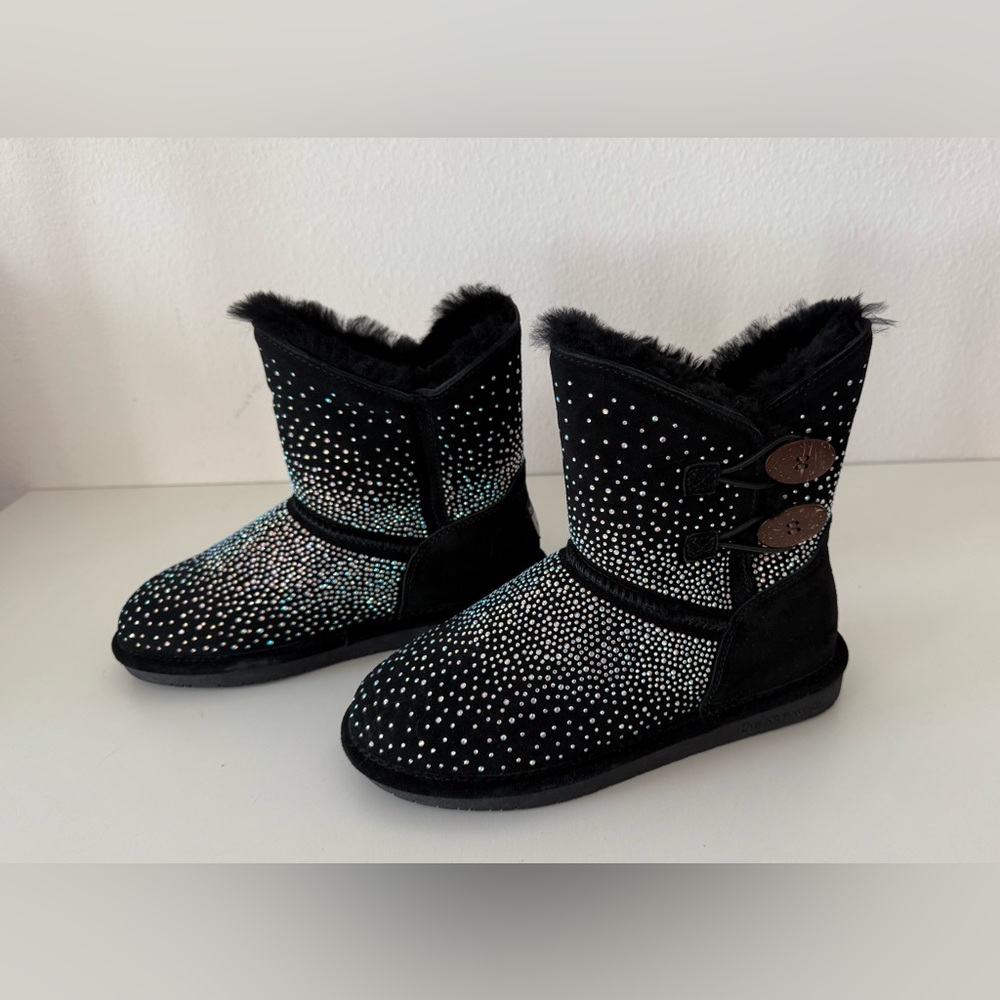 🆕 BEARPAW “Prudence” Pull-On Suede Sparkle black boots NWT $100 size: 7M - Picture 2 of 7